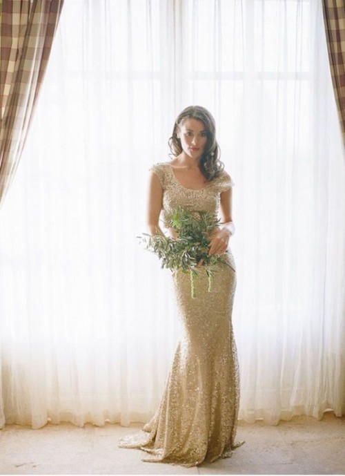 элегантное золотое свадебное платье